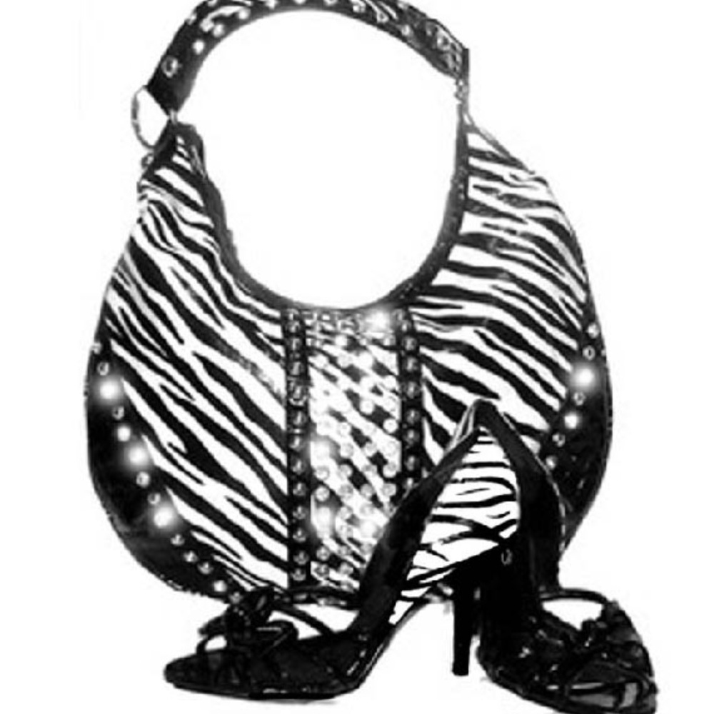 Women's Zebra Trimed Handbag And Shoes Size 6.5